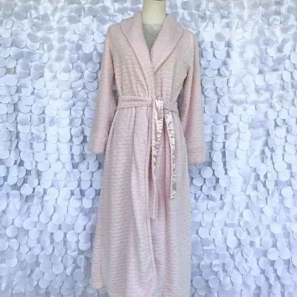Oscar De La Renta LONG Pink Plush Textured Bath Robe Small - Picture 3 of 9